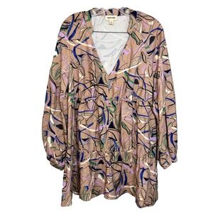 Open Edit Womens Long Sleeve Tiered Babydoll Dress Abstract Graphic Print size S